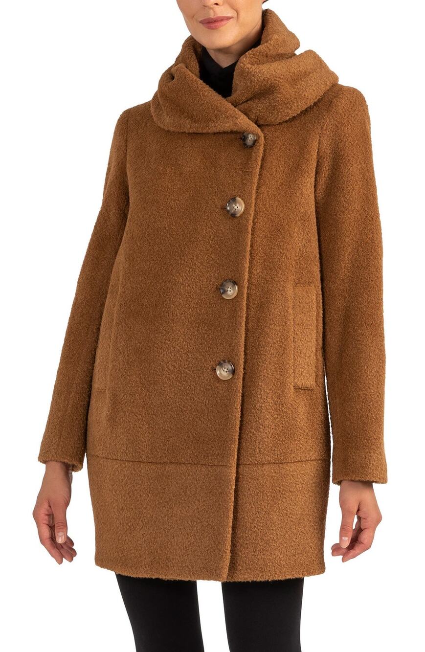 Sofiacashmere Boucle Camel Cocoon Coat Size 6